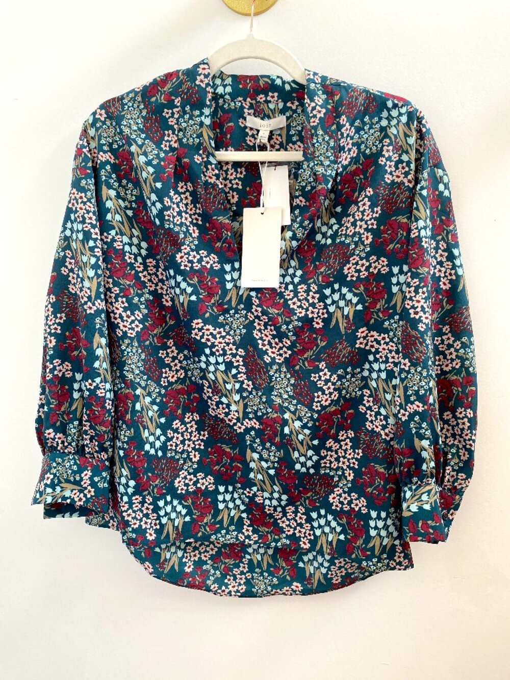 Joie Deep Blue Floral Long Sleeve Blouse NWT Small